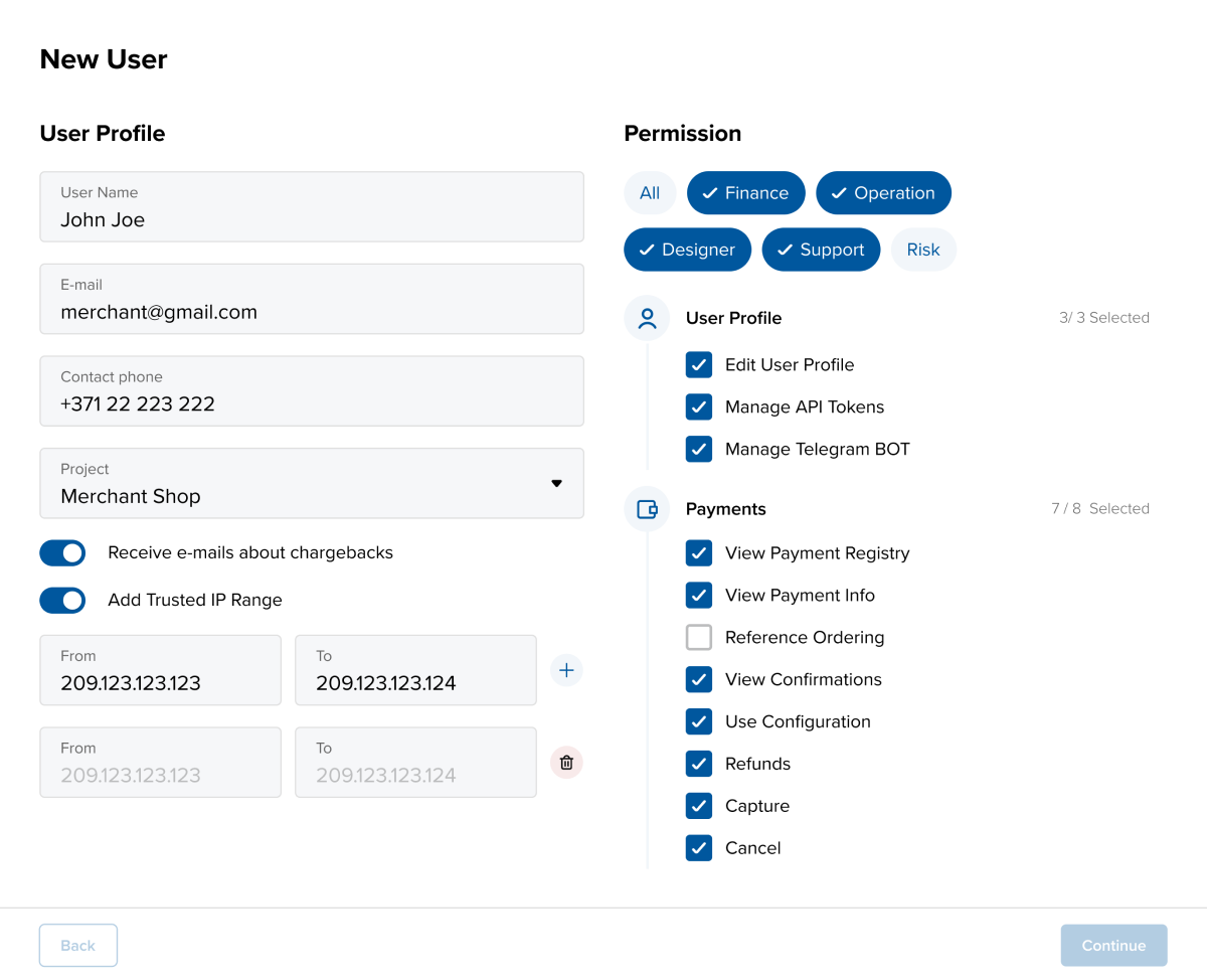 Merchant Dashboard Configuration