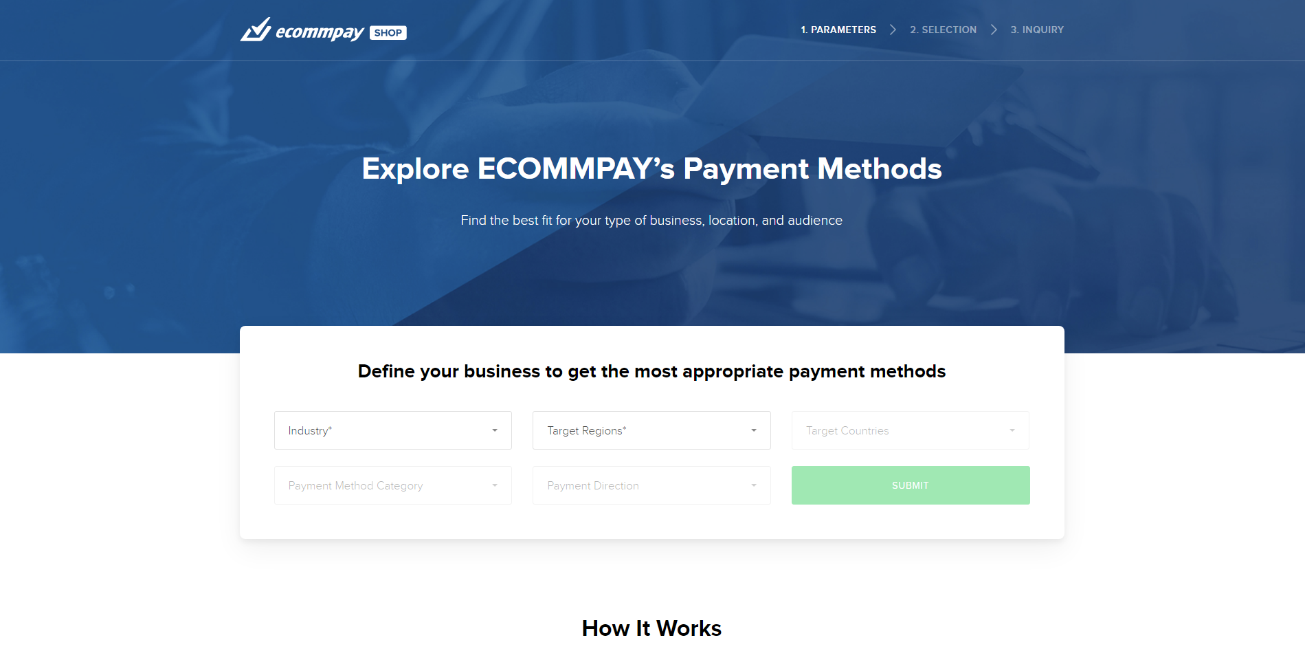 Ecommpay Shop main selection interface