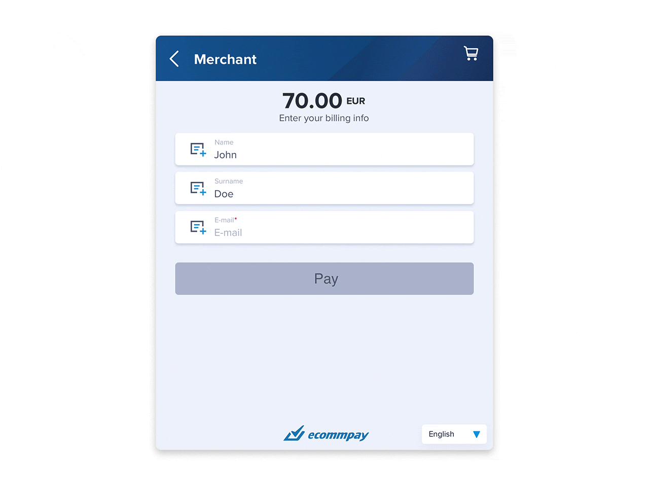 example of a checkout page with mandatory fields marked