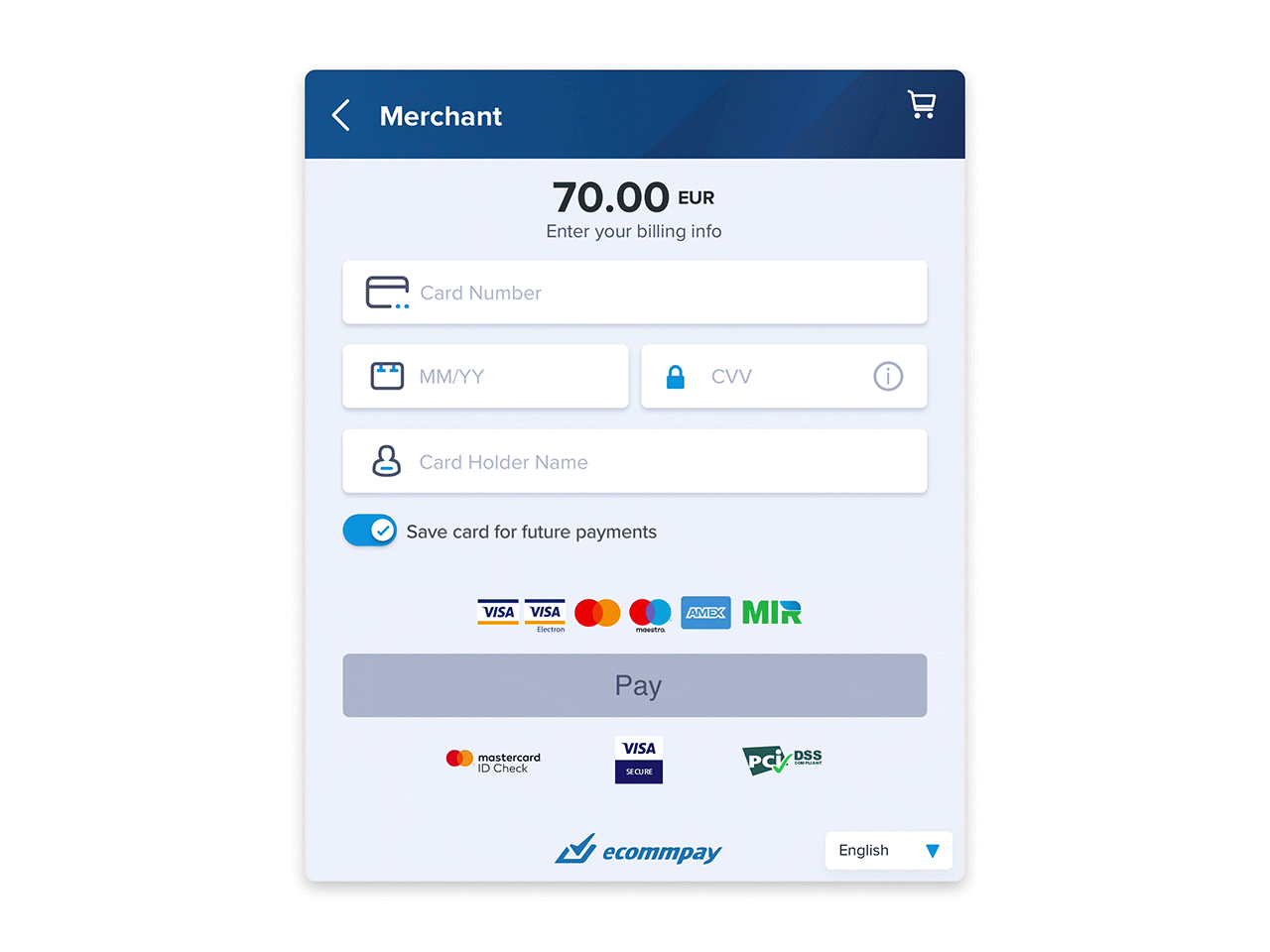 example of a checkout page with proper error correction